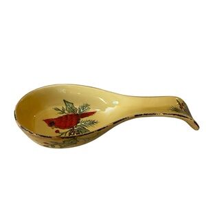 MAXCERA HONEY CARDINAL Bird Holly Christmas Accent Ceramic Over Stove Spoon Rest